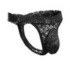 IBTOM CASTLE Transparent Sexy Sheer Lace Thong G-String Underwear for Sissy Men Bulge Pouch Panties Print Flower Lace Underwear Novelty G-String Thong Lingerie Underpants Briefs Black Thong XL view 1