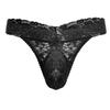 IBTOM CASTLE Transparent Sexy Sheer Lace Thong G-String Underwear for Sissy Men Bulge Pouch Panties Print Flower Lace Underwear Novelty G-String Thong Lingerie Underpants Briefs Black Thong XL view 2