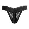 IBTOM CASTLE Transparent Sexy Sheer Lace Thong G-String Underwear for Sissy Men Bulge Pouch Panties Print Flower Lace Underwear Novelty G-String Thong Lingerie Underpants Briefs Black Thong XL view 3