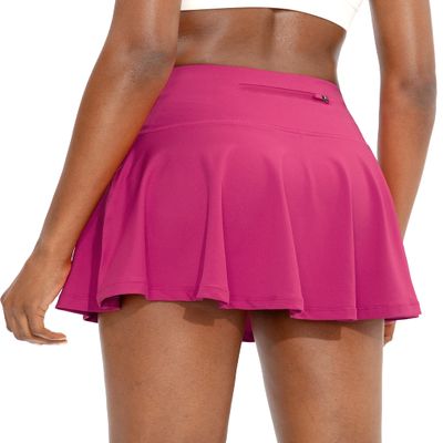 SANTINY Pleated Tennis Skirt for Women with 4 Pockets Women's High Waisted Athletic Golf Skorts Skirts for Running Casual (Deep Pink_XS)