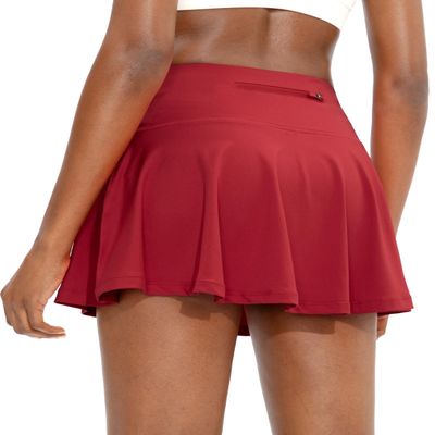SANTINY Pleated Tennis Skirt for Women with 4 Pockets Women's High Waisted Athletic Golf Skorts Skirts for Running Casual (Red_M)