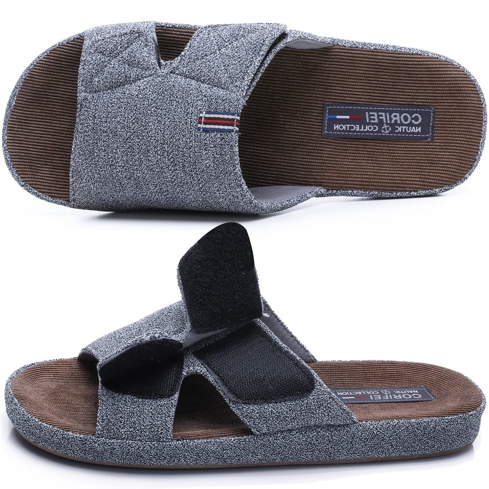 CORIFEI House Slippers for Men, Open Toe | Adjustable | Low Arch Support | Rubber Sole | Indoor Outdoor