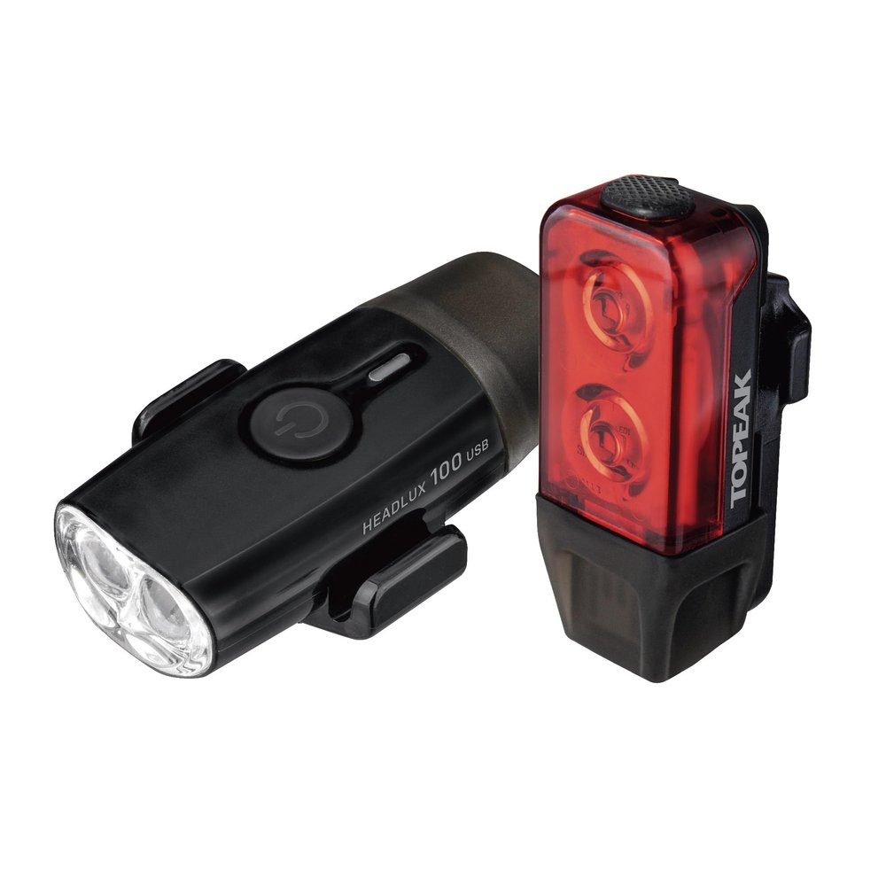 Topeak PowerLux USB Combo Bike Light  HeadLux 100 USB Front & TailLux 25 USB Rear Lights Set with Cable-Free Charging, Multiple Modes & IPX6 Waterproof Design for All-Weather Cycling