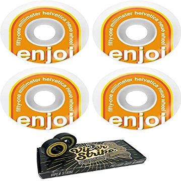 51mm Enjoi Skateboards Helvetica White / Orange Skateboard Wheels - 99a with Viper Strike 8mm Precision ABEC 7 Skateboard Bearings - Bundle of 2 items