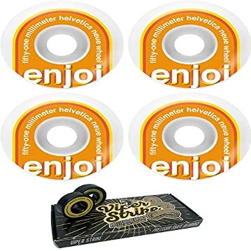 51mm Enjoi Skateboards Helvetica White / Orange Skateboard Wheels - 99a with Viper Strike 8mm Precision ABEC 7 Skateboard Bearings - Bundle of 2 items