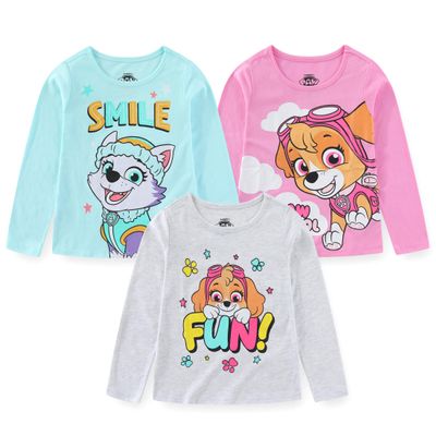 Paw Patrol Nickelodeon Everest and Skye Girls 3 Pack Long Sleeve Shirts Light Blue