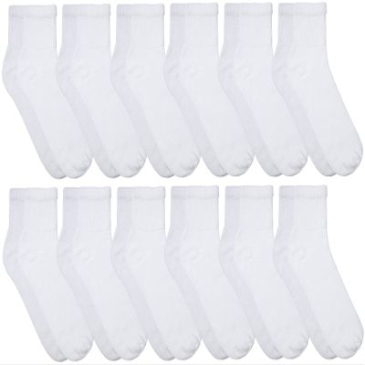 12 Pairs of Lightweight Low Cut Ankle Socks for Women, Black and White Bulk Sock Deal (White)