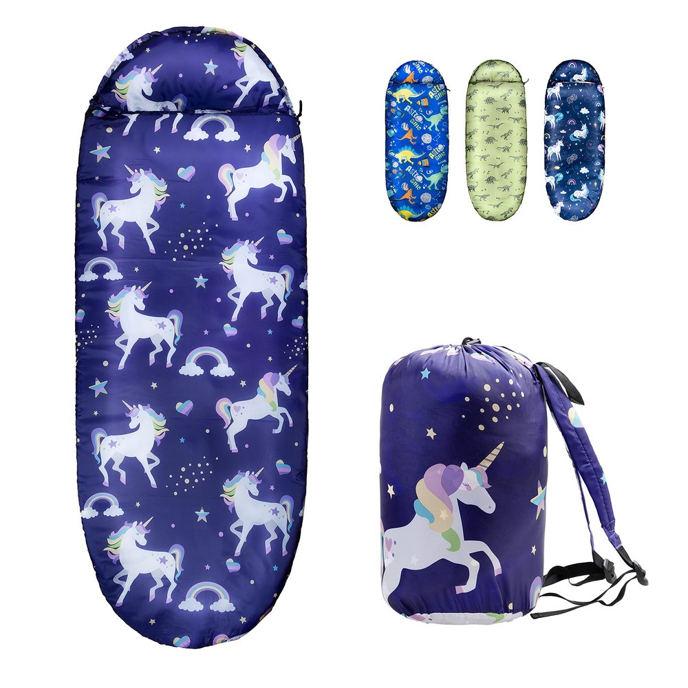 Kids Sleeping Bags for Girls  Unicorn Rainbow Star  Rioyalo YOLO 45 Camping Sleeping Bags for Kids with Carry Bag - Outdoor and Indoor (Unicorn-PL)
