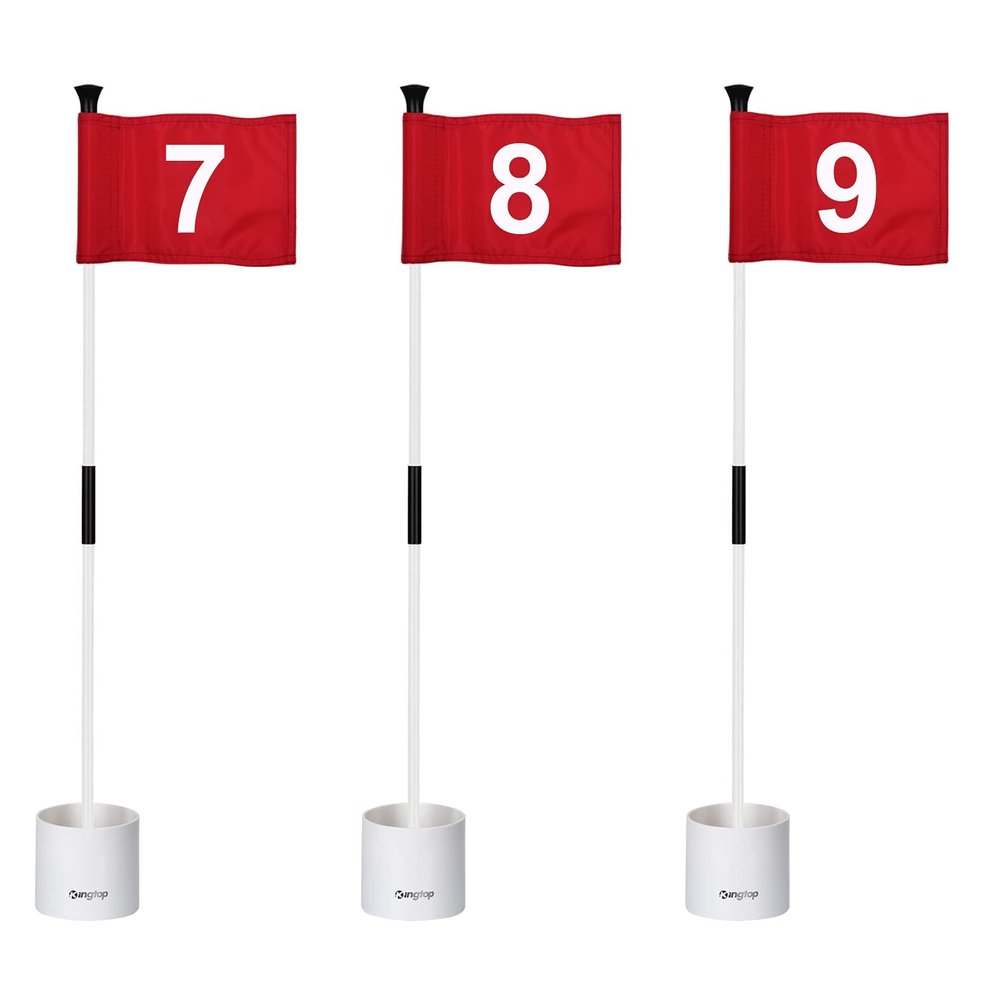 KINGTOP Golf Flagstick Mini, Putting Green Flag for Yard, 3 Feet Flagpole 2-Section Design, Golf Pin Flags Hole Cup Set, 4" Putting Cup, Numbered# 7-9