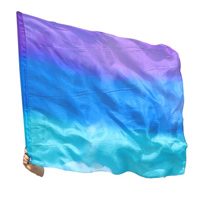 Winged Sirenny Porphetic Praise Dance Worship Flex Flags, 50" Rectangular Dance Ministry Streamer (long side turquoise-blue-purple)