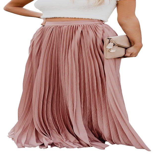 ebossy Women's High Waist Flowy Pleated Chiffon Maxi Skirt (Medium, Pink)
