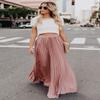 ebossy Women's High Waist Flowy Pleated Chiffon Maxi Skirt (Medium, Pink) view 2
