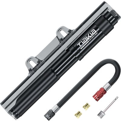 Tiakia Mini Bike Pump, Portable Bicycle Pump with Bracket, 260PSI High Pressure Frame Pump Air Hand Pump Fit Presta, Schrader & Woods Valves, Aluminum Alloy Tire Pump for Road/Mountain Bikes, Balls