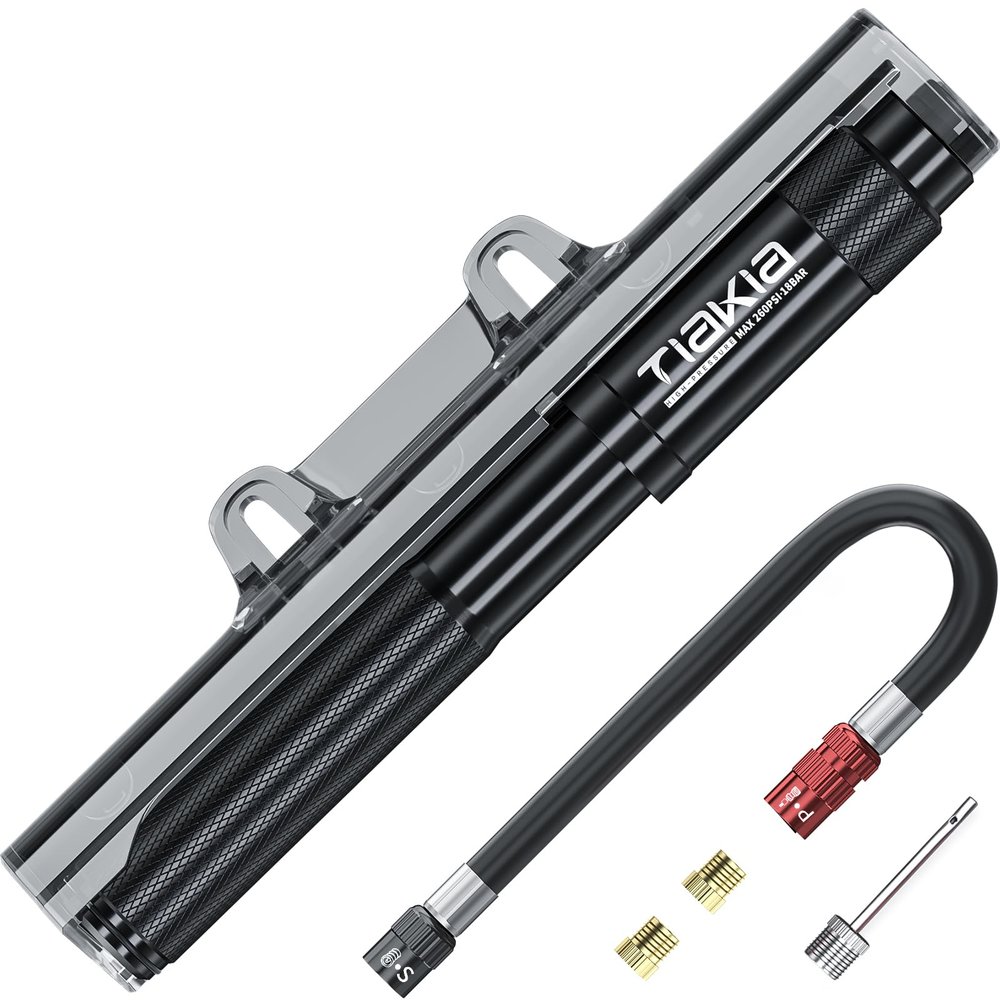 Tiakia Mini Bike Pump, Portable Bicycle Pump with Bracket, 260PSI High Pressure Frame Pump Air Hand Pump Fit Presta, Schrader & Woods Valves, Aluminum Alloy Tire Pump for Road/Mountain Bikes, Balls