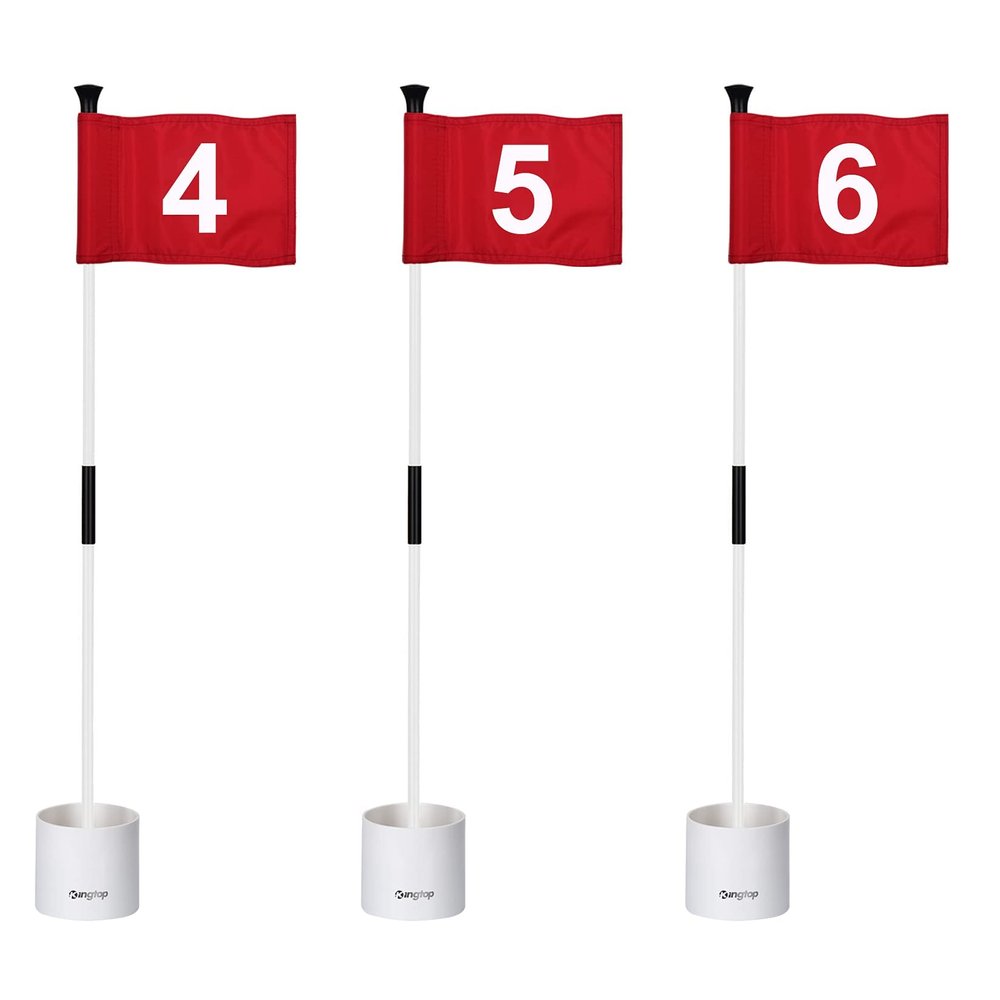 KINGTOP Golf Flagstick Mini, Putting Green Flag for Yard, 3 Feet Flagpole 2-Section Design, Golf Pin Flags Hole Cup Set, 4" Putting Cup, Numbered# 4-6