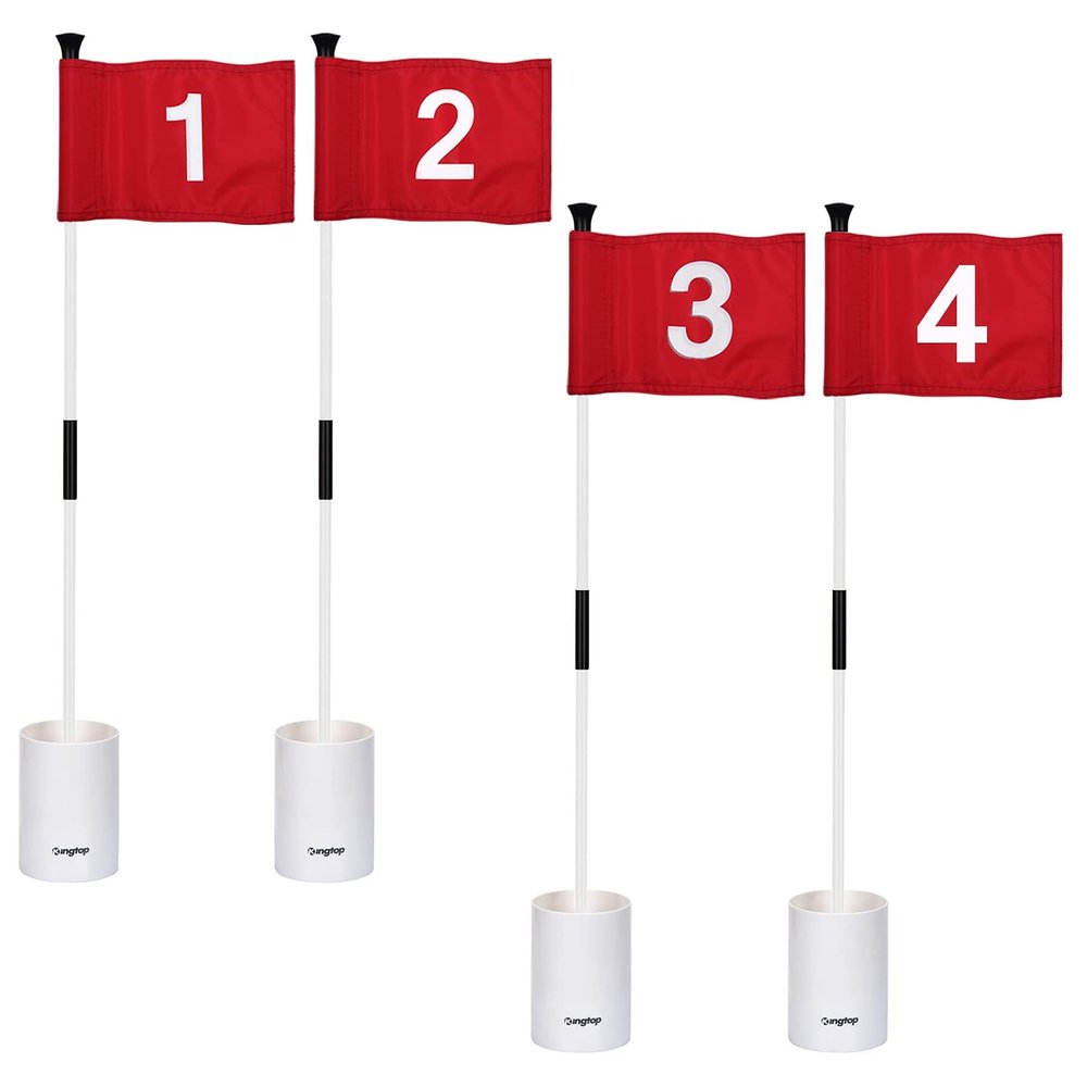 KINGTOP Golf Flagstick Mini, Putting Green Flag for Yard, 3 Feet Flagpole 2-Section Design, Golf Pin Flags Hole Cup Set, 6" Putting Cup, Numbered# 1-4