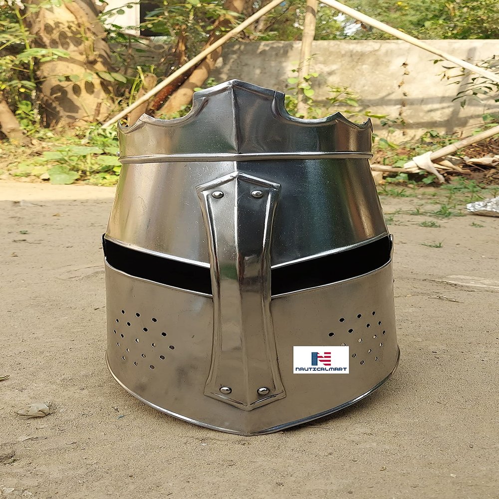 Nautical-Mart Crusader Great Helm Medieval Knights Templar Helmet Armor Silver