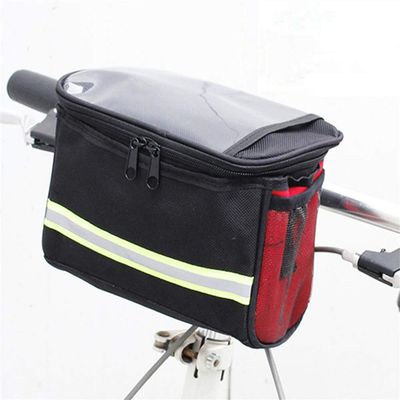 ihreesy Waterproof Bicycle Handlebar Bag,3.5L Bike Pouch Handlebars Multifunctional Cycling Bag with Transparent Touch Screen Reflective Strip for Cycling,22cmx13.5cmx16cm,Red