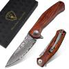 AUBEY Damascus Folding Pocket Knife Handmade with Clip for Men, Damascus Hunting Knife EDC Knife with Liner Lock for Outdoor Survival Camping Collection, Wooden Handle view 1