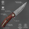 AUBEY Damascus Folding Pocket Knife Handmade with Clip for Men, Damascus Hunting Knife EDC Knife with Liner Lock for Outdoor Survival Camping Collection, Wooden Handle view 3