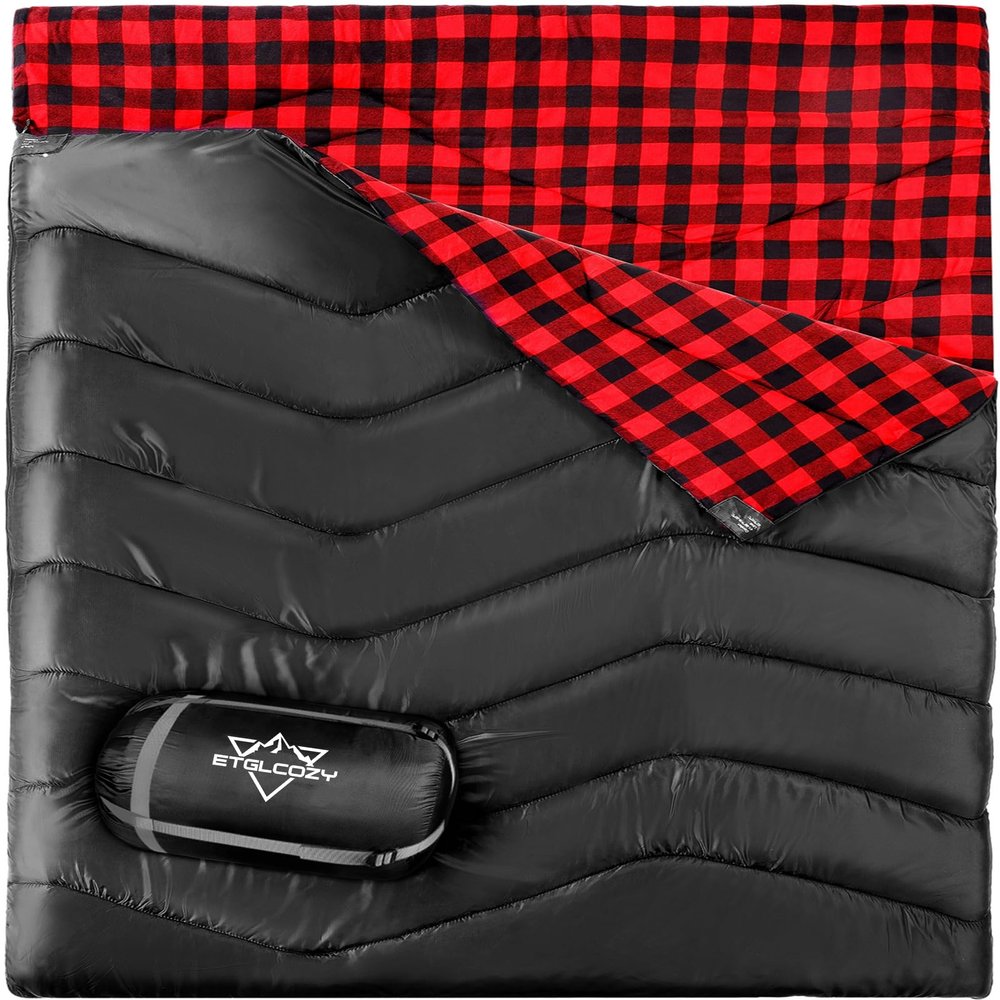 ETGLCOZY Flannel Double Sleeping Bag for Adults Kids, Lightweight Windproof with Compression Sack for 2 Person Camping Hiking Backpacking Tent Festivals Road Trips Emergencies Backyard Sleepovers