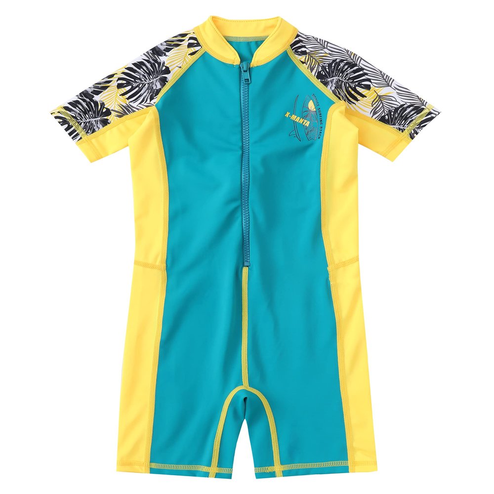 M2C Boys One Piece Water Sport Short Swimsuit UPF 50+ Rash Guard Tropical Blue 7-8
