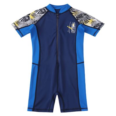 M2C Boys One Piece Water Sport Short Swimsuit UPF 50+ Rash Guard Tropical Navy 3T