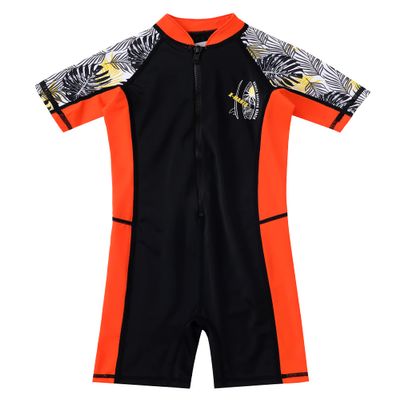M2C Boys One Piece Water Sport Short Swimsuit UPF 50+ Rash Guard Tropical Black 4T
