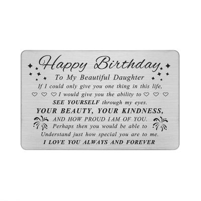DEGASKEN Daughter Birthday Card from Mom - Birthday Card for Daughter Adult - Happy Birthday Gifts Decorations for Women Girls Her - Beautiful Metal Engraved Wallet Card