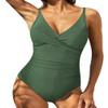 Hilor Women's One Piece Swimsuits Ruched Twist Front Swimwear Tummy Control Slimming Bathing Suits Monokini Army Green 8 view 1