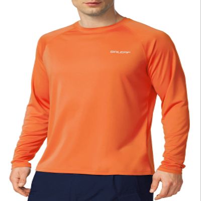 baleaf Men's Sun Protection Shirts UV SPF T-Shirts UPF 50+ Long Sleeve Rash Guard Fishing Running Quick Dry Orange Size XL