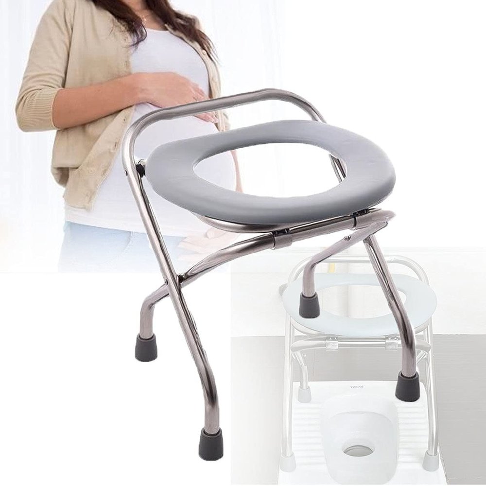 WZFANJIJ Portable Potty Commode Chair, Folding Commode Portable Bracket Toilet Seat, Toilet Seat Converts into Folding Stool - Perfect for Camping, Traveling, Hiking, Fishing, Outdoor Living