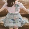 Agoky Kids Girls Summer Floral Print Dress Outfits Bowknot Short Sleeve Tops and Floral Layered Tulle Skirts Sets Pink 5-6 Years view 4