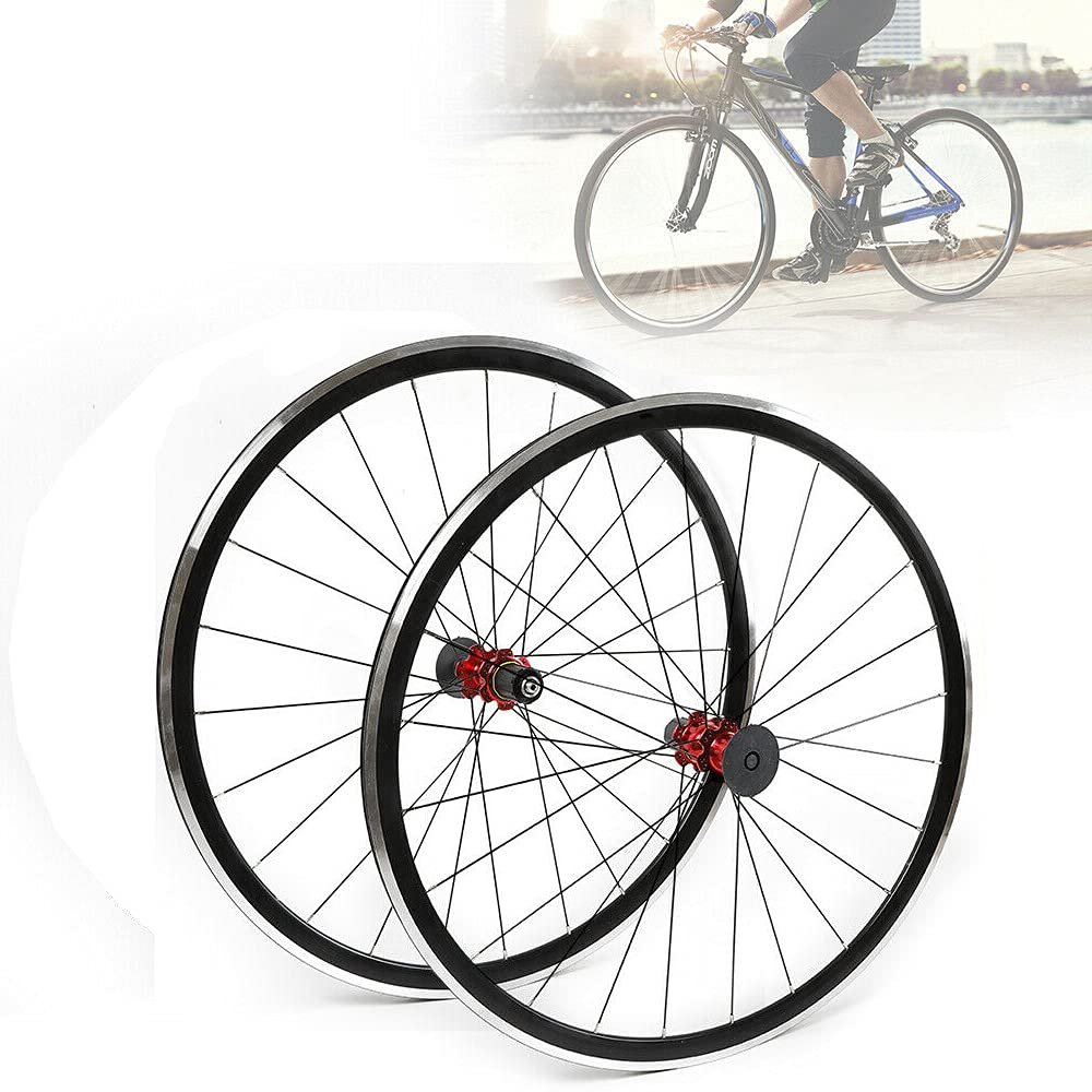 700C Double-Layer Aluminium Alloy Road Bike Wheelset Road Bike Bicycle Front Rear Wheel Aluminum Hub Brake C/V for 7/8/9/10/11 Speed Freewheel