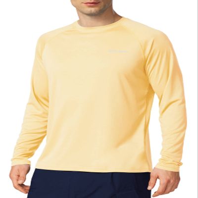 baleaf Men's Sun Protection Shirts UV SPF T-Shirts UPF 50+ Long Sleeve Rash Guard Fishing Running Quick Dry Custard Size S