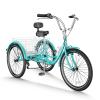Barbella Adult Tricycle 7 Speed 3 Wheel Bike Adult Trikes, Three-Wheeled Bicycles Cruise Trike with Basket for Seniors, Women, Men for Recreation Shopping (24", Cyan)
