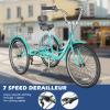 Barbella Adult Tricycle 7 Speed 3 Wheel Bike Adult Trikes, Three-Wheeled Bicycles Cruise Trike with Basket for Seniors, Women, Men for Recreation Shopping (24", Cyan) view 2