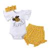 IKADEX Baby Girls Summer Outfits Ruffle Sleeve Fruit Floral Romper + Shorts + Headband Clothes Set White Bee 6-9 Months view 1