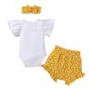 IKADEX Baby Girls Summer Outfits Ruffle Sleeve Fruit Floral Romper + Shorts + Headband Clothes Set White Bee 6-9 Months view 2