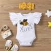 IKADEX Baby Girls Summer Outfits Ruffle Sleeve Fruit Floral Romper + Shorts + Headband Clothes Set White Bee 6-9 Months view 3