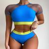 New mesh bandage swimsuit high waist sexy bikini 2021 swimwear (L, Blue) view 1