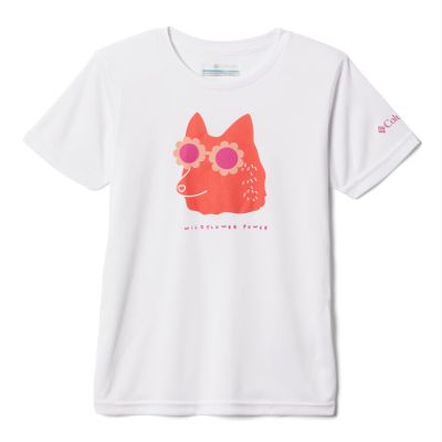 Columbia Youth Girls Mirror Creek Short Sleeve Graphic Shirt, White Wildflower Power, X-Small