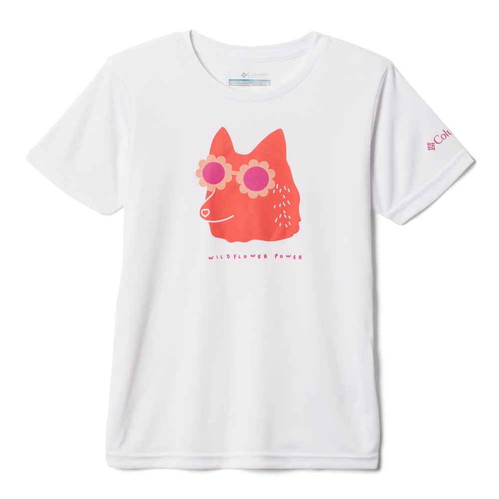 Columbia Youth Girls Mirror Creek Short Sleeve Graphic Shirt, White Wildflower Power, X-Small