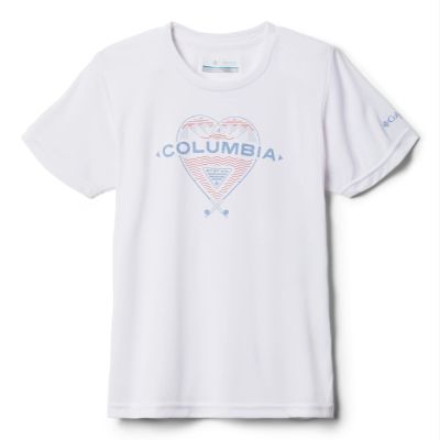Columbia Youth Girls Tidal Tee PFG Heart Short Sleeve, White/Bluestone, Small