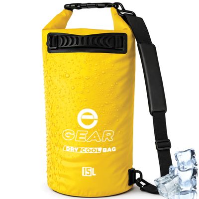 Enthusiast Gear Roll Top Insulated Backpack Cooler Dry Bag Leak Proof, Collapsible, Waterproof Cooler with Padded Shoulder Strap - Perfect for Kayaking Fishing Beach Hiking -15L (Yellow)
