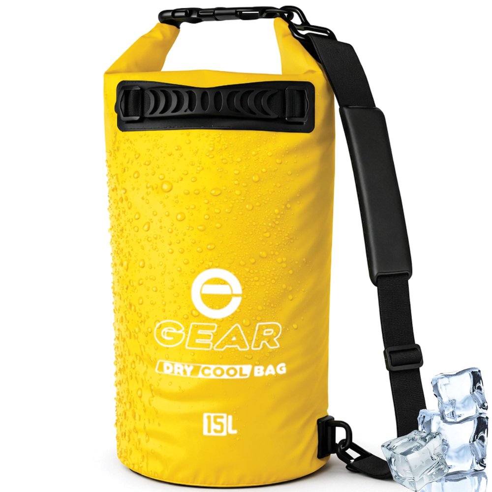 Enthusiast Gear Roll Top Insulated Backpack Cooler Dry Bag  Leak Proof, Collapsible, Waterproof Cooler with Padded Shoulder Strap - Perfect for Kayaking Fishing Beach Hiking -15L (Yellow)