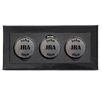 Personalized Hat Clip Golf Ball Marker Set~3 Finishes~9Engraving Styles (Pewter-Initials w/Text)