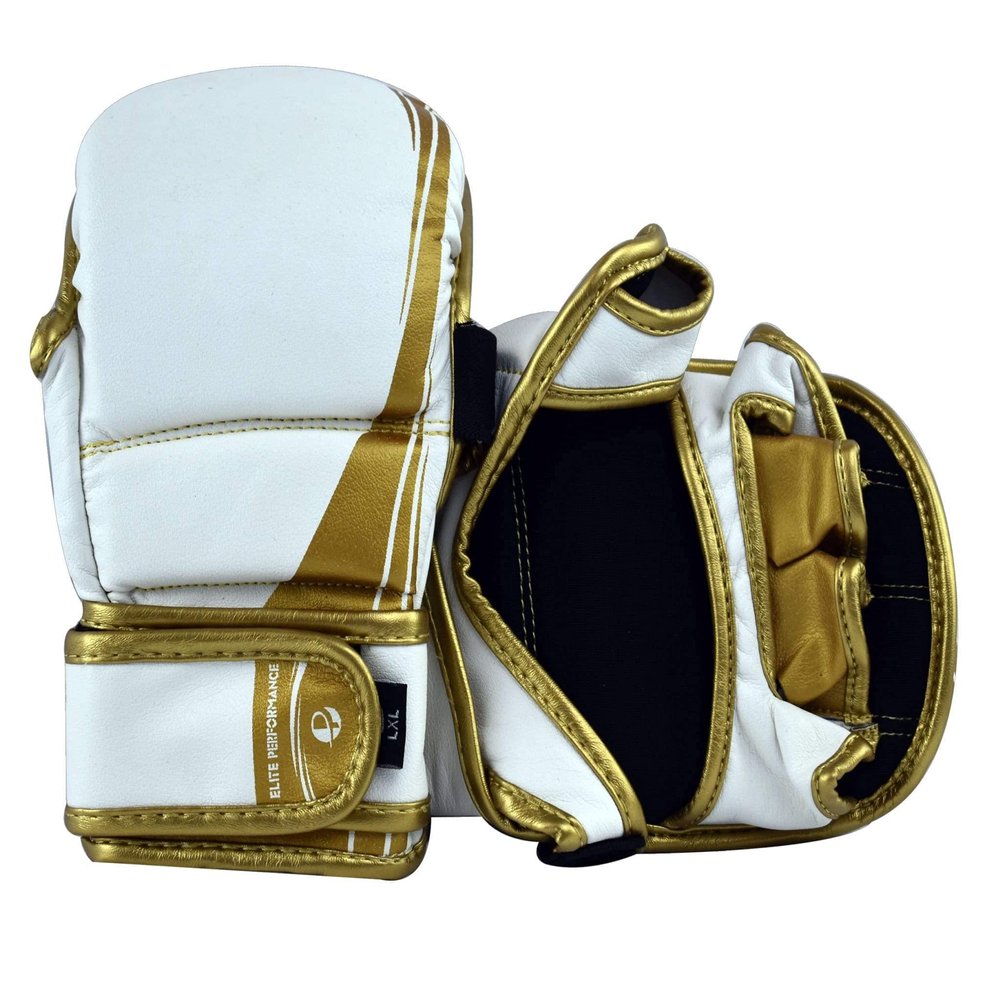 Ultimate - Elite Sparring Gloves White Gold - Boxing MMA Muay Thai Training (S/M)