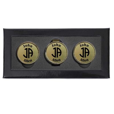Personalized Hat Clip Golf Ball Marker Set~3 Finishes~9Engraving Styles (Brass-2 Letter Monogram w/Text)