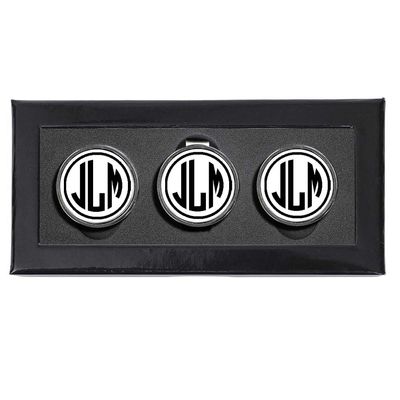 Personalized Hat Clip Golf Ball Marker Set~3 Finishes~9Engraving Styles (White-3 Letter Monogram)